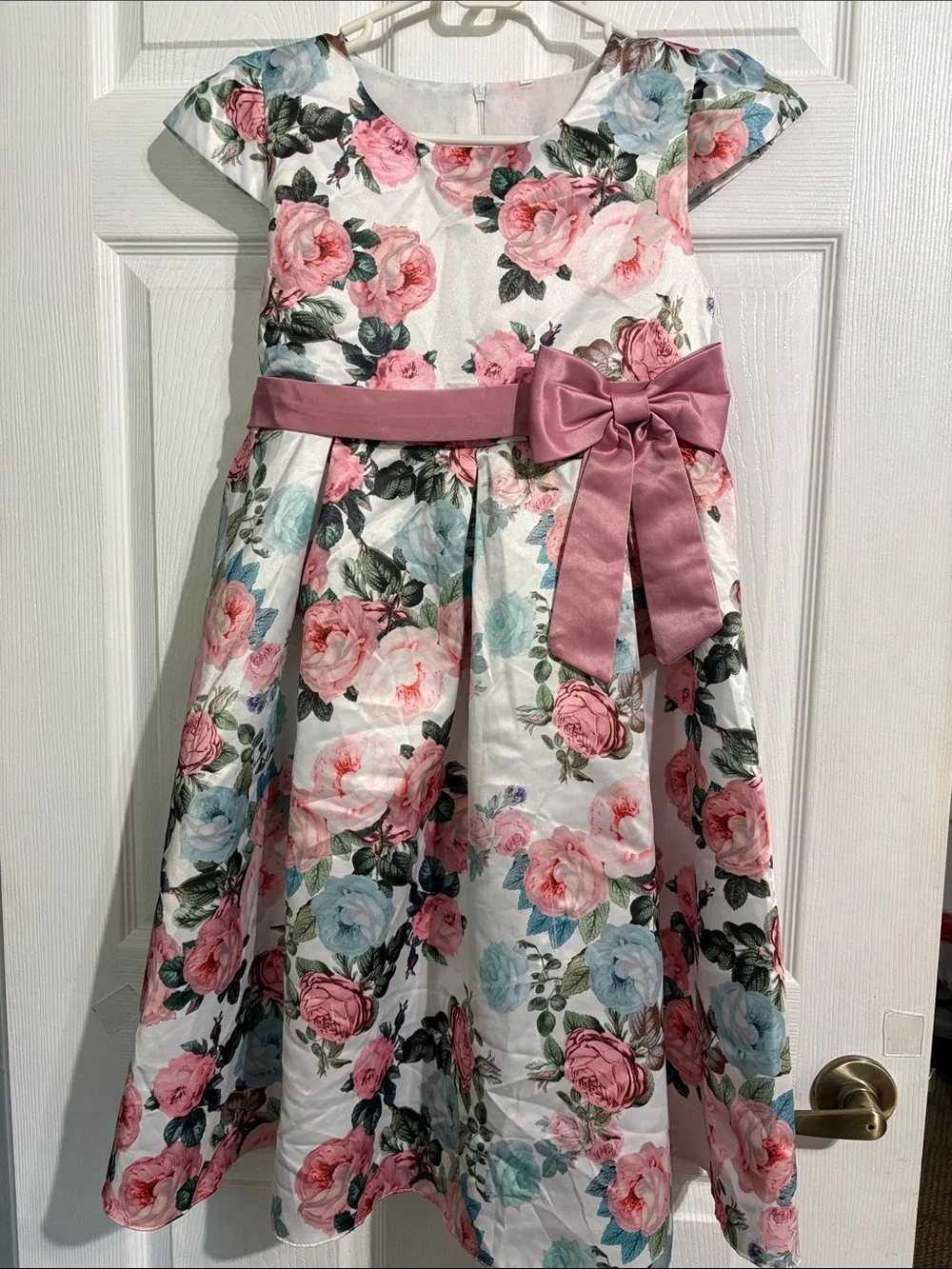 Source Unknown White Floral Dress with Pink and Blue Accents
